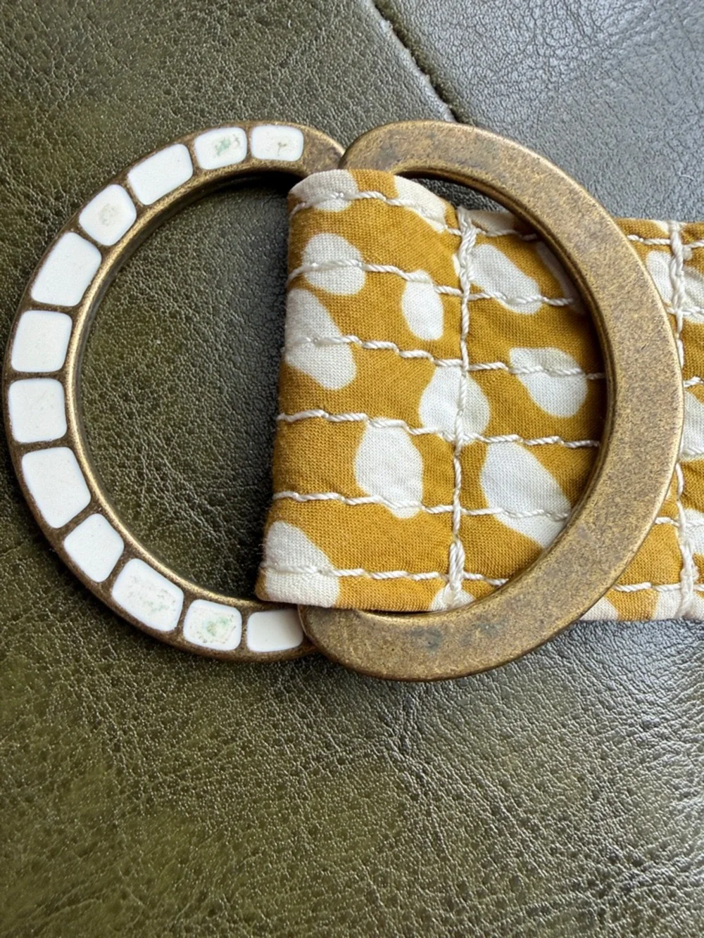 J. Crew Tan and White Quilted Cotton Belt with D Ring Buckle Vintage Boho - Picture 14 of 14